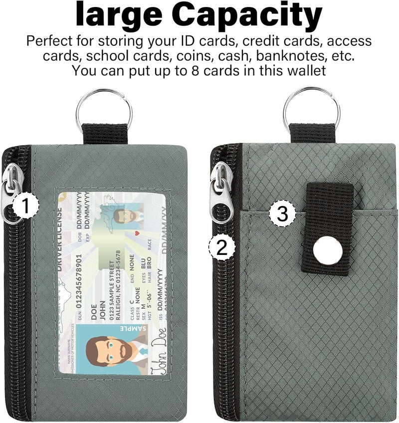 ZHOMA Minimalist RFID Wallet with Lanyard, Multi-Functional ID Case with 2 Zipper Pockets and Key Chain for Men and Women, Tactical Badge Pouch Cards Holder, Coin Purse for Travel Sports - Green&Blue - Image 3